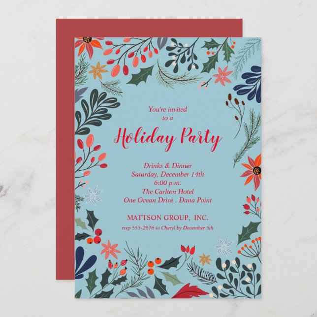 Elegant Christmas Floral Holiday Invitation (Front/Back)