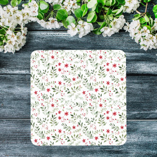 Elegant Christmas Floral Minimalist Pattern Glass Coaster
