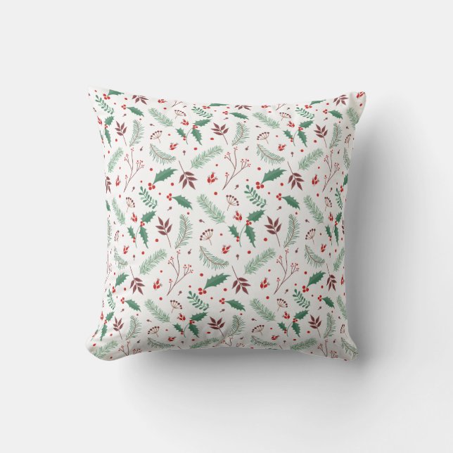 Elegant Christmas Floral Pattern | Throw Pillow (Front)
