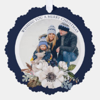 Elegant Christmas floral Photo Paper Ornament Card