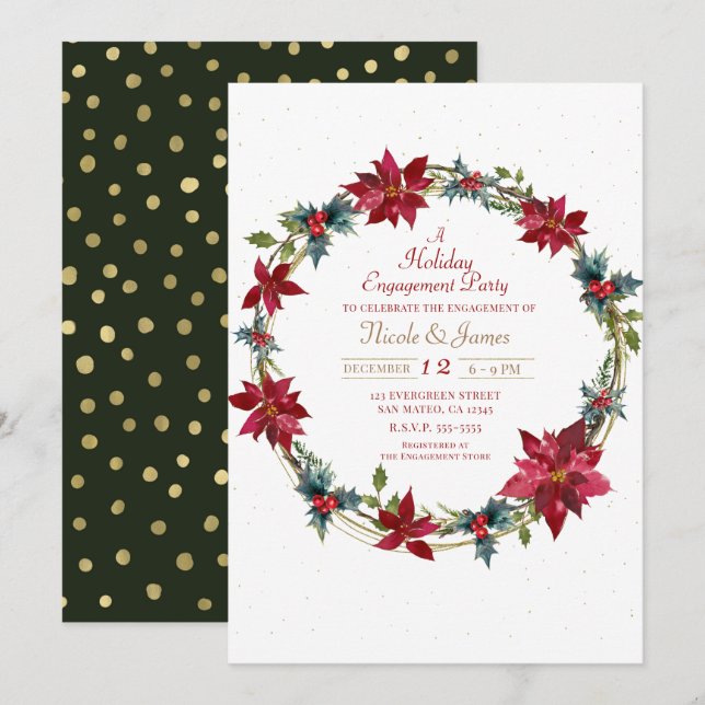 Elegant Christmas Floral Poinsettia Holiday Party Invitation (Front/Back)