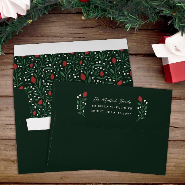 Elegant Christmas Floral Pre-Addressed Envelope (Creator Uploaded)