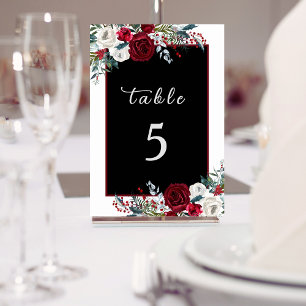 Elegant Christmas Floral Rose Holiday Wedding  Table Number