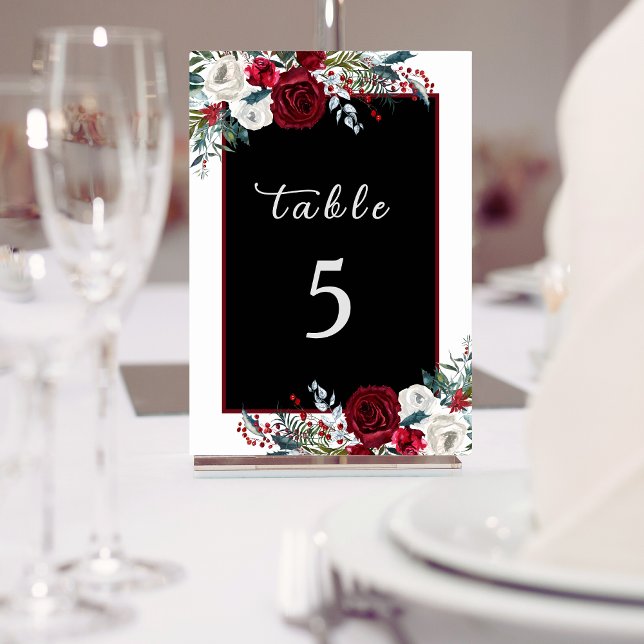 Elegant Christmas Floral Rose Holiday Wedding  Table Number (Creator Uploaded)