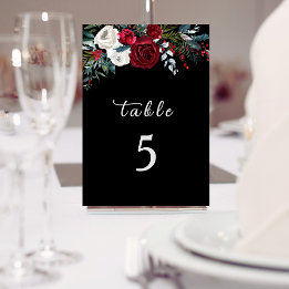Elegant Christmas Floral Rose Holiday Wedding  Table Number