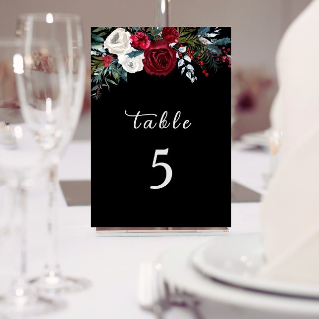 Elegant Christmas Floral Rose Holiday Wedding  Table Number (Creator Uploaded)