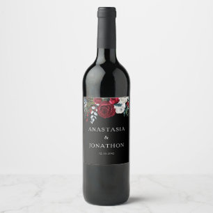 Elegant Christmas Floral Rose Holiday Wedding  Wine Label