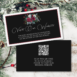 Elegant Christmas Floral Rose QR Code Wedding  Enclosure Card