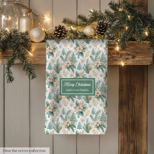 Elegant Christmas Floral Towel Pastel Sage Gold