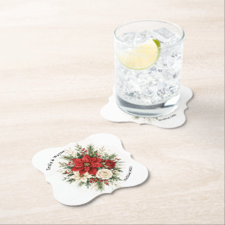 Elegant Christmas Floral Wedding Paper Coaster