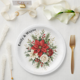 Elegant Christmas Floral Wedding Paper Plate