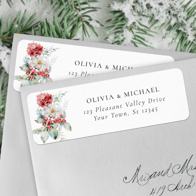 Elegant Christmas Floral Wedding Return Address (Creator Uploaded)