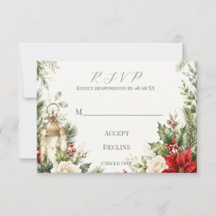 Elegant Christmas Floral Wedding RSVP Card