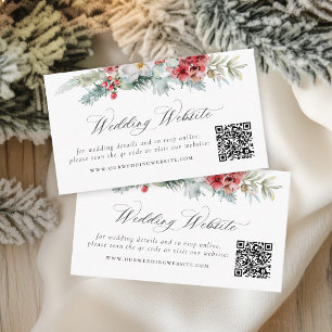 Elegant Christmas Floral Wedding Website QR Code Enclosure Card