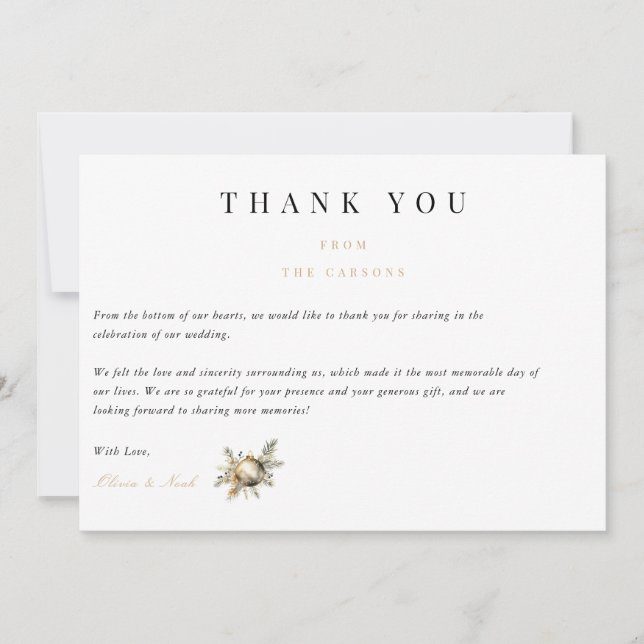 Elegant Christmas Floral Winter Thank you Card (Front)