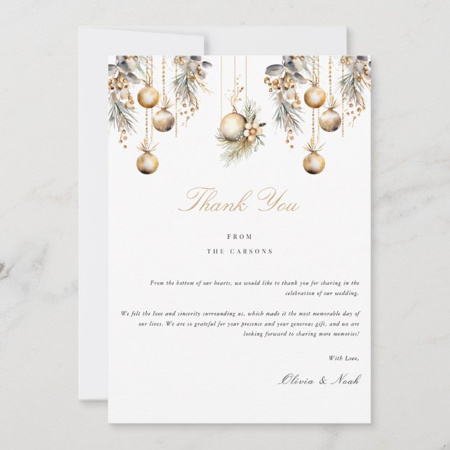 Elegant Christmas Floral Winter Thank you Card (Front)