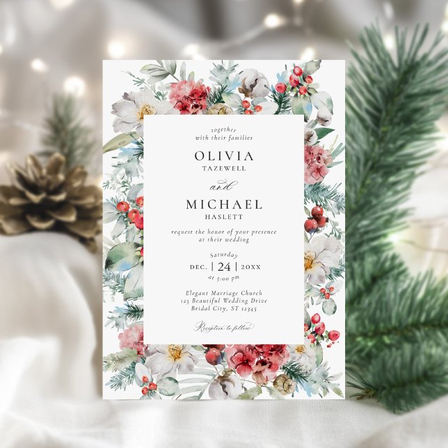 Elegant Christmas Floral Winter Wedding Invitation (Creator Uploaded)