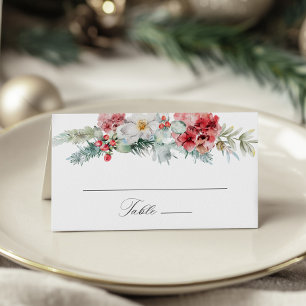 Elegant Christmas Floral Winter Wedding Place Card