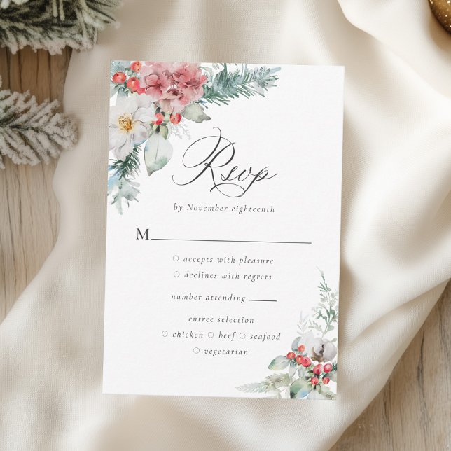 Elegant Christmas Floral Winter Wedding RSVP Card (Creator Uploaded)