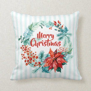 Elegant Christmas Floral Wreath   Throw Pillow