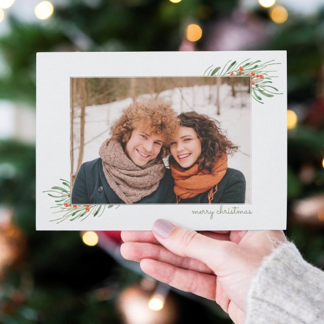 Elegant Christmas Foliage Berries Holiday Photo Card (Creator Uploaded)