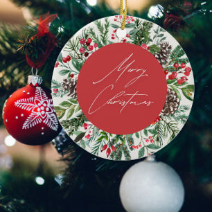 Elegant Christmas Foliage Ceramic Tree Decoration