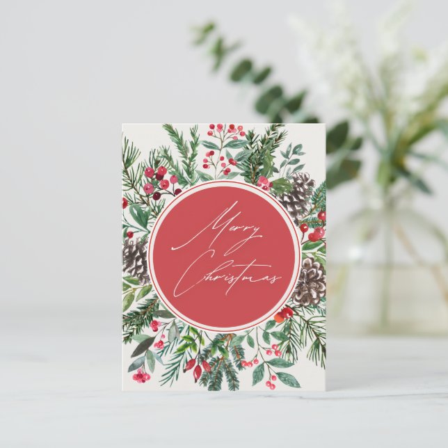 Elegant Christmas Foliage Holiday Postcard (Standing Front)