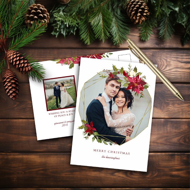 Elegant Christmas Geometric Wreath Holiday Photo Postcard (Elegant Christmas Geometric Wreath Holiday Photo Card)