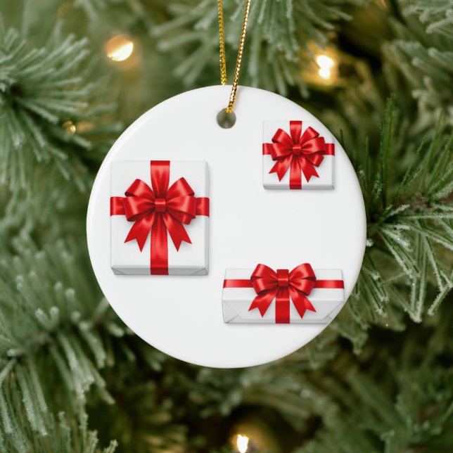Elegant Christmas Gift Boxes and Red Bows Ceramic Tree Decoration (Tree)