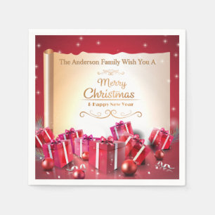 Elegant Christmas Gift Boxes Red Silver Holiday Napkin