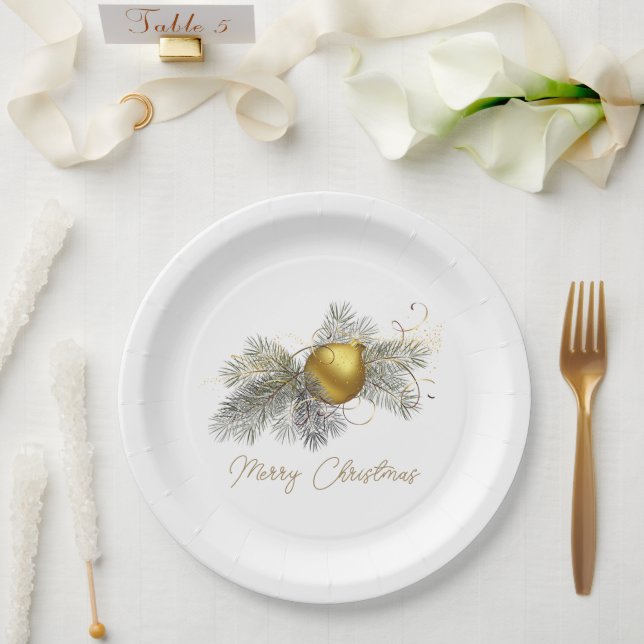 Elegant Christmas Gold Ornament Paper Plate (Wedding)