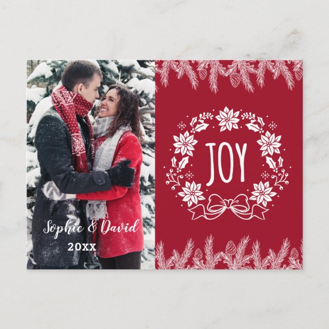 Elegant Christmas Gold Pine Joy Ornamental Photo Invitation Postcard (Front)