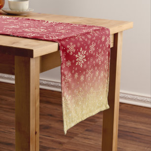 Elegant Christmas Gold Snowflake Pattern Short Table Runner