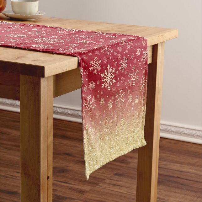 Elegant Christmas Gold Snowflake Pattern  Short Table Runner (In Situ)