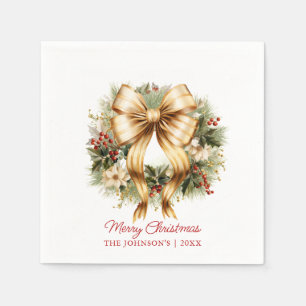 Elegant Christmas Gold Wreath Happy Holidays Napkin