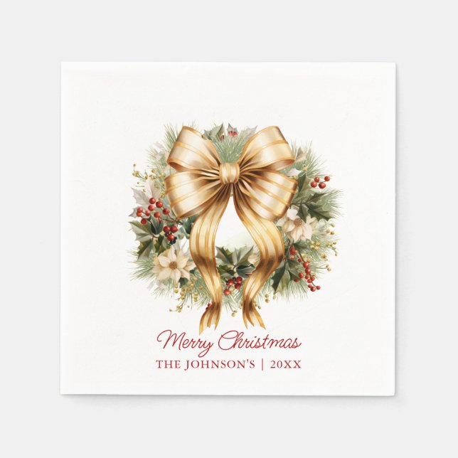 Elegant Christmas Gold Wreath Happy Holidays Napkin (Front)