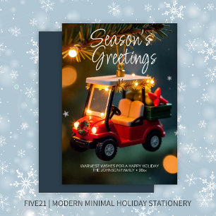 Elegant Christmas Golf Cart Ornament • Navy Holiday Card