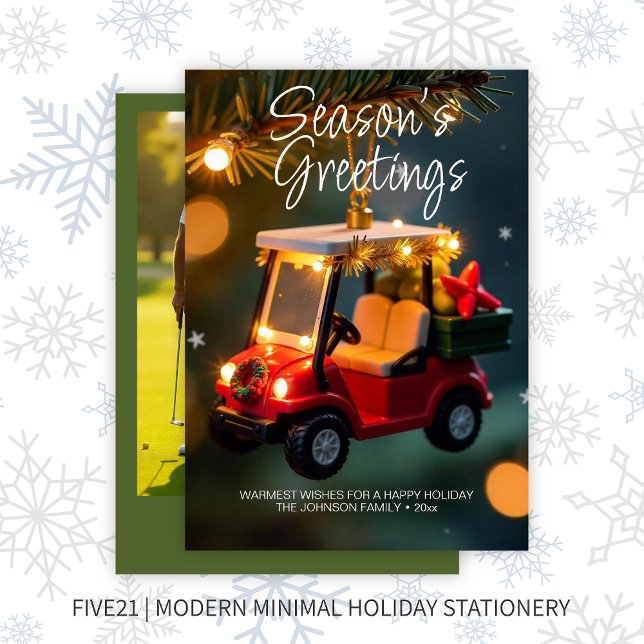 Elegant Christmas Golf Cart Ornament • Photo Green Holiday Card (Creator Uploaded)