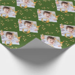 Elegant Christmas Green and Gold Joy Photo  Wrapping Paper<br><div class="desc">Elegant Christmas wrapping paper featuring your personalised photo and the text "JOY". Matching items and more options in my shop! OR contact me</div>