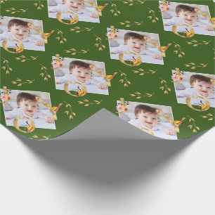 Elegant Christmas Green and Gold Joy Photo  Wrapping Paper