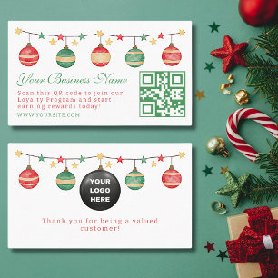 elegant christmas green red script qr code loyalty card