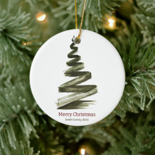 Elegant Christmas Green Tree Watercolour Ceramic Tree Decoration