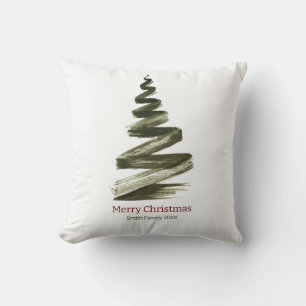 Elegant Christmas Green Tree Watercolour  Cushion
