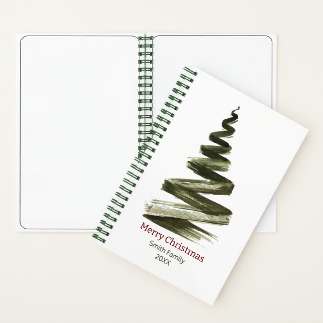Elegant Christmas Green Tree Watercolour  Notebook (Inside)