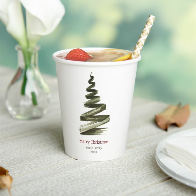 Elegant Christmas Green Tree Watercolour  Paper Cups (Insitu)