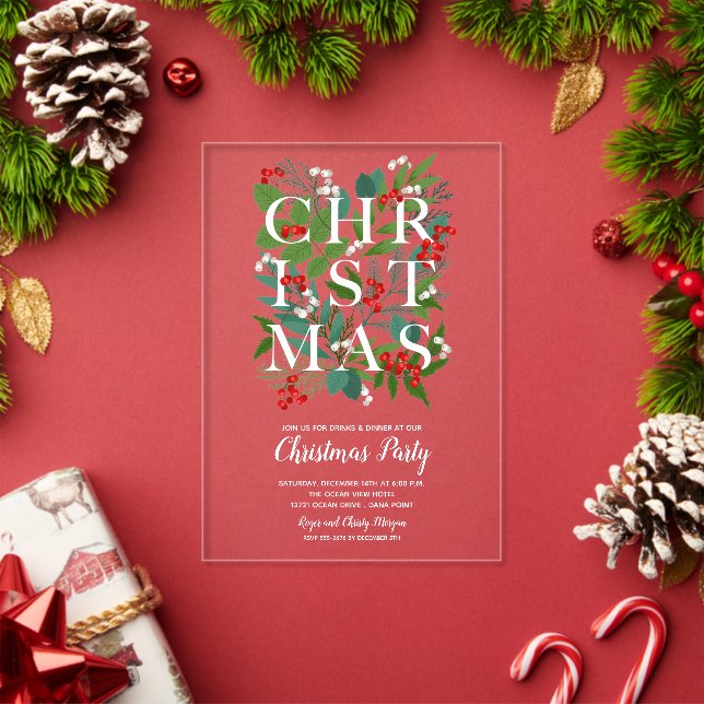 Elegant CHRISTMAS Greenery Acrylic Invitations (Insitu (Holiday))