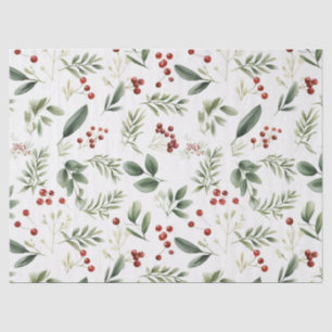 Elegant Christmas Greenery & Red Berries Holiday Tissue Paper