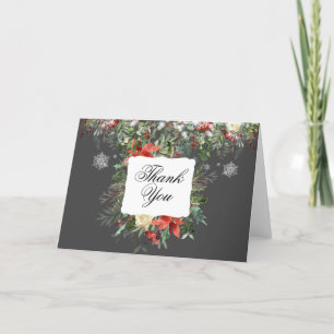 Elegant Christmas Greens/Snowflakes Wedding Thank You Card