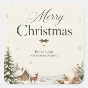 Elegant Christmas Greeting, Classic Cobalt Design Square Sticker
