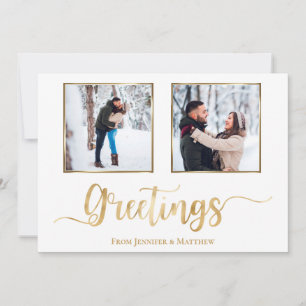 Elegant Christmas Greetings White Gold Photo Holiday Card